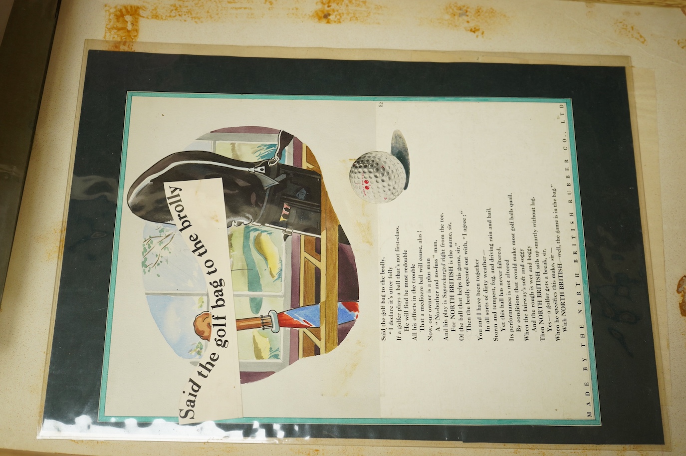 An archive of original designs for the North British Rubber Company to include 'Supercharged Golf Ball, by Percy Caesar, unframed, largest 38 x 28cm. Condition - fair, some discolouration throughout